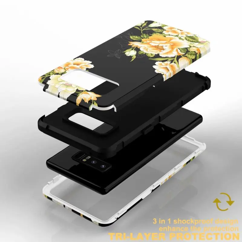 Роскошный чехол 3 в 1 для samsung S10 Note 8 9 S9 Plus жесткий чехол для телефона с цветочным узором Дизайн ПК силиконовый бампер противоударный чехол