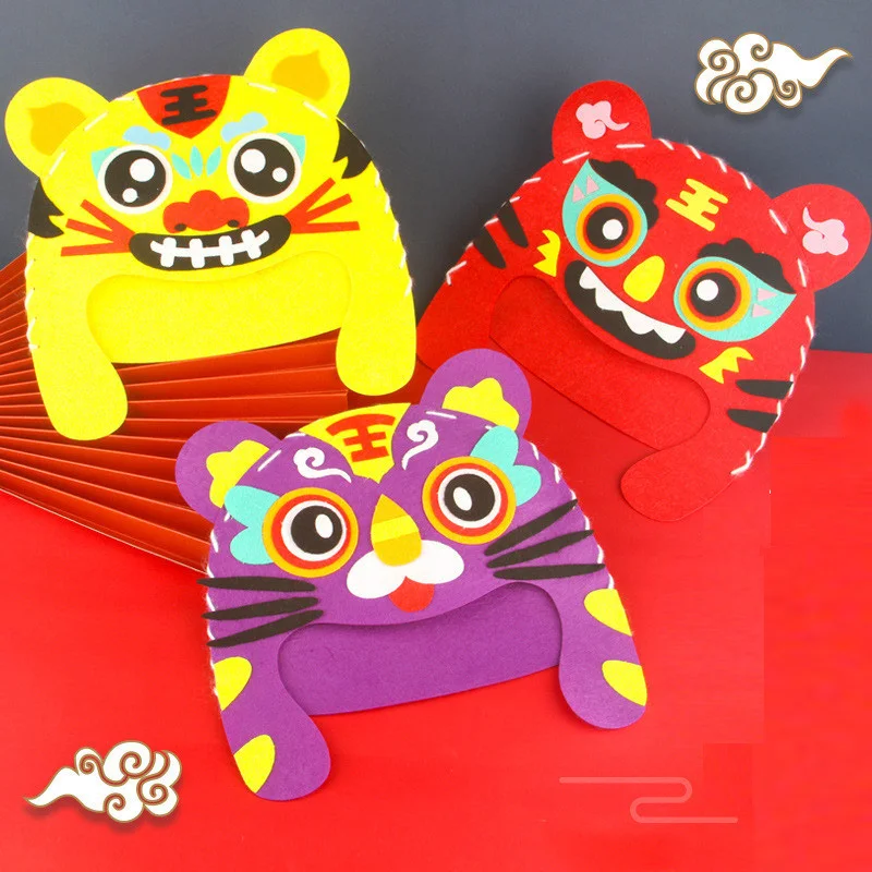 2Pcs DIY Lion Hat Toy Felt Sewing Kit Handmade Kindergarten Children Arts And Crafts Headwear Educational Toys Halloween Gifts