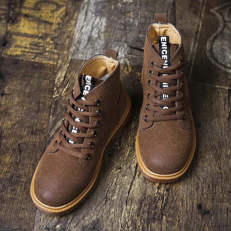 Детские ботинки мартинсы для мальчиков и девочек теплые кожаные модные в