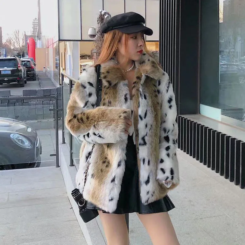 2021 imitation fur coat female Korean retro gradient brown white spots small lapel thick imitation mink fur coat