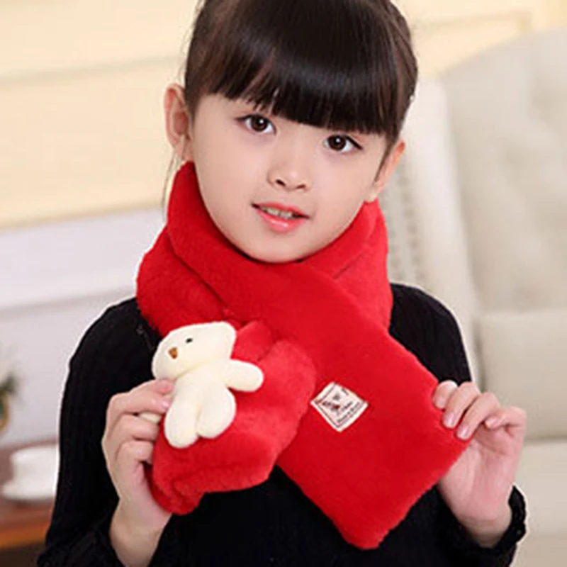 Autumn Winter Imitation Rabbit Hair Outdoor Keep Warm Scarf Solid Children's Scarf Baby Boys Girls Plush Bear Neck Warm Scarves
