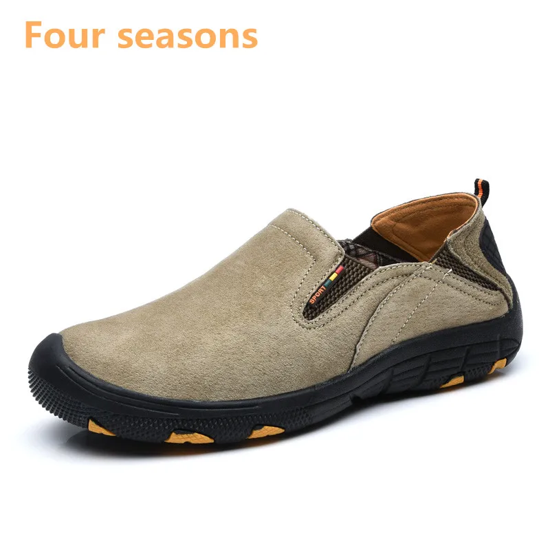 T-Khaki Four seasons A-DE; Брендовые повседневные мужские кроссовки; Лоферы для мужчин; замшевая обувь; коллекция года; сезон осень-зима; слипоны для вождения и прогулок; качественная обувь - Цвет: T-Khaki Four seasons
