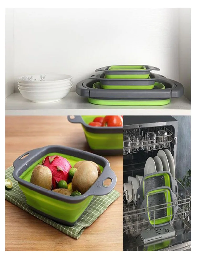 

Foldable Drain Basket Colander Fruit Vegetable Washing Basket Strainer Silicone Colander Collapsible Drainer Home Kitchen Items