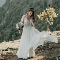 robe de mariee bohemian vintage appliques lace wedding dress 2021 boho long sleeve beach bridal gowns chiffon brilliant