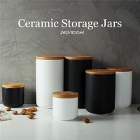 1pc 260ml 800ml ceramic storage jars wooden lids tea coffee sugar canisters kitchen supplies container tea pot grain organizer