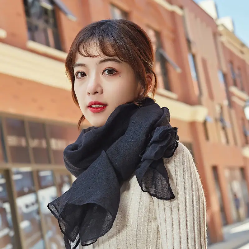 Хлопковые и льняные шарфы однотонная накидка шаль роскошный брендовый