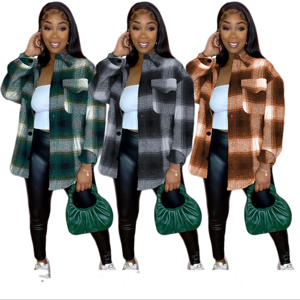 

Winter Jackets For Women 2022 New Arrivals Plus Size Turn-down Collar Fashion Streetwear Plaid Printing Casual Loose Coats