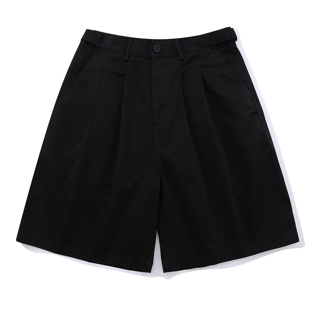 

Solid Color Fold Pleated Shorts Mens Summer Loos Knee-length Shorts Amekaji Casual Half Pants Men