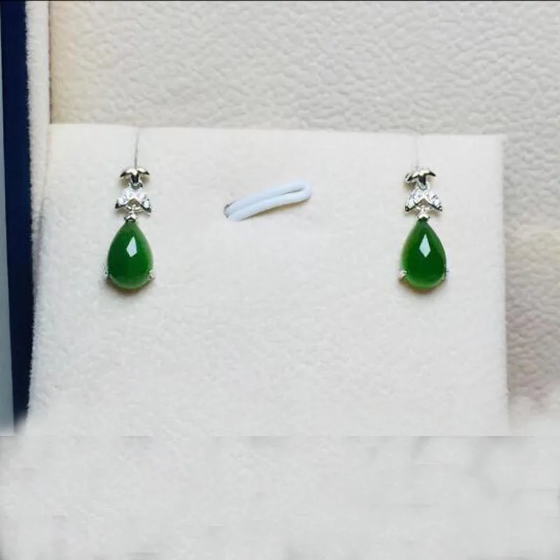 NOT FAKE S925 Fine Jewelry Hetian Jasper Water Earrings 925 Sterling Silver Women Handmade emerald green stone | Украшения и