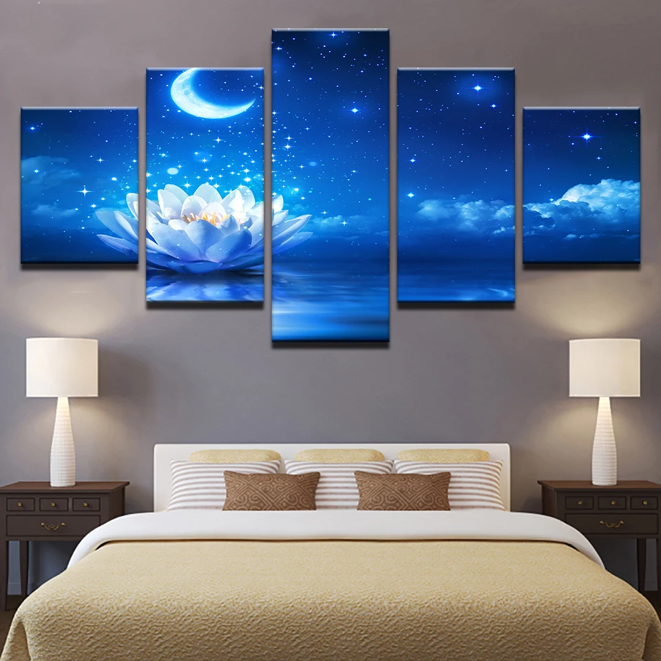 Холст HD печать плакатов Гостиная Wall Art 5 шт. белый лотос Картина домашний декор