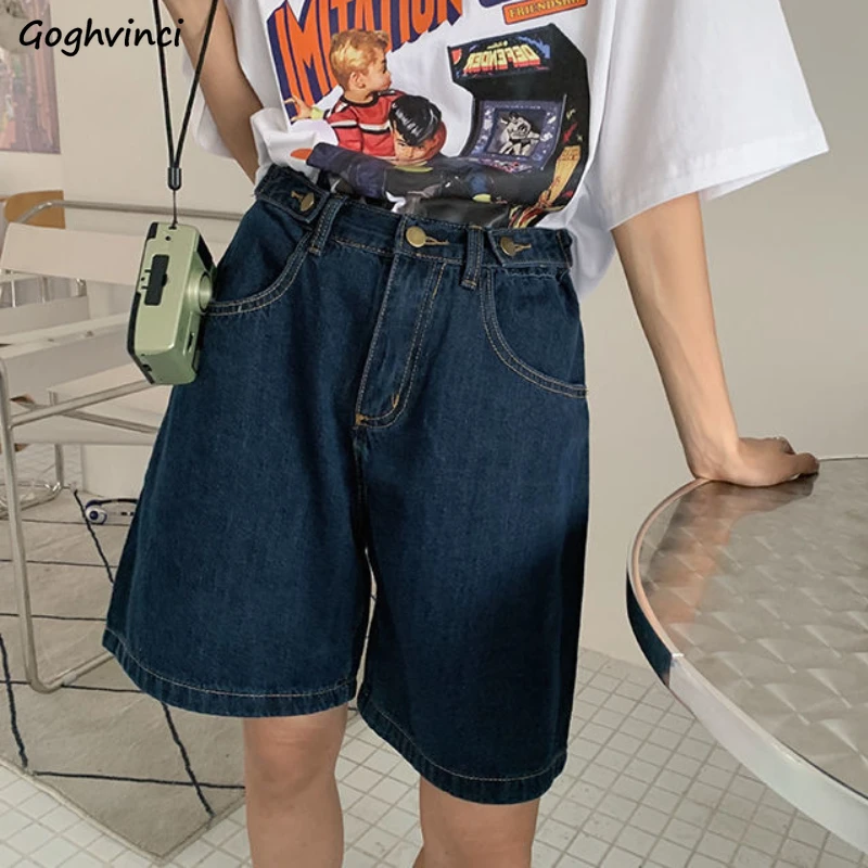 

Women High Waisted Denim Shorts Loose Straight Solid Streetwear Female Korean Trendy All-match Vintage Retro Summer Casual Chic
