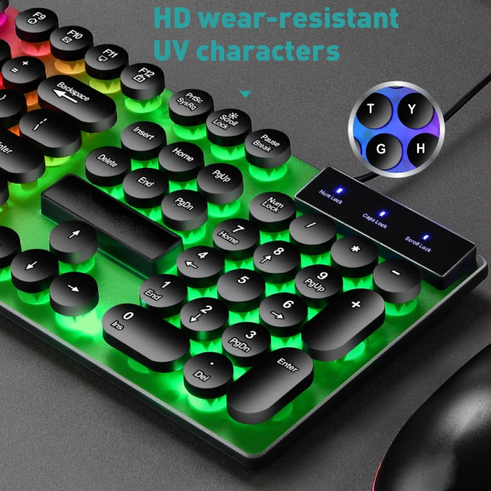 

D290 Colorful LED Backlight Wired 104 Keys Mechanical Keyboard Mouse Set Gaming Office Keyboard for PC Laptop Internet Cafe