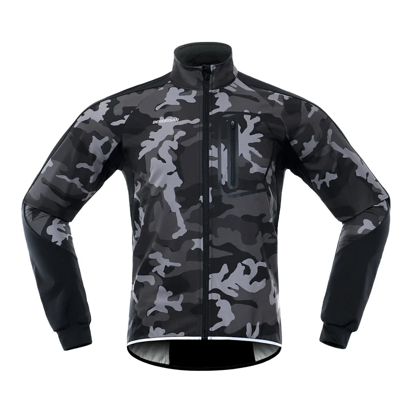 camouflage gray Bergrisar Мужская зимняя флисовая куртка с термозащитой ветрозащитная куртка для езды Водонепроницаемая велосипедная куртка для MTB велосипедная одежда Светоотражающая 011 - Цвет: camouflage gray