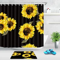 sunflower shower curtain yellow flowers black background spring plant floral creative art waterproof fabric bathroom curtain set