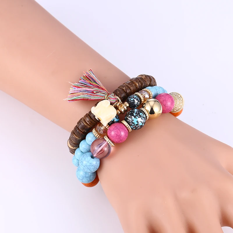 Женский многослойный браслет с бусинами из натурального камня | Украшения и