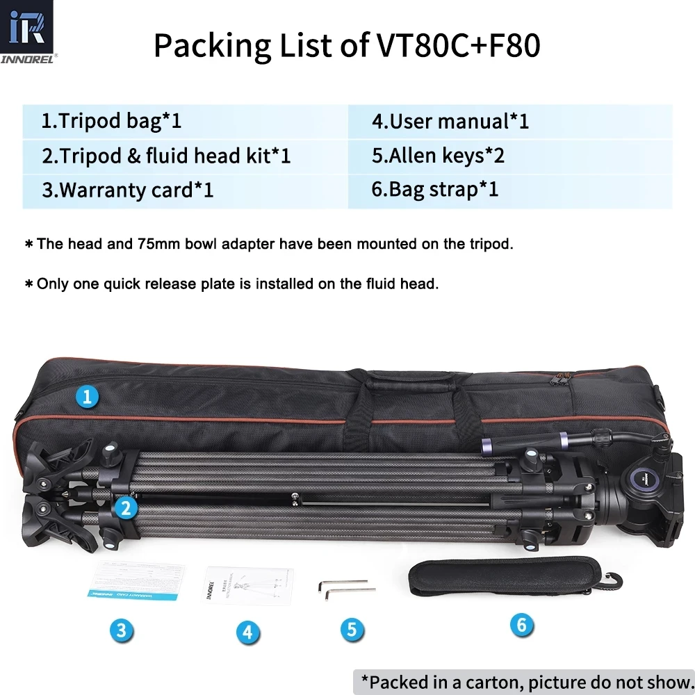 INNOREL VT80C Professional Carbon Fiber Video Tripod Fluid Head For DSLR Camera Camcorder Slider 1.86M 12kg Load | Электроника