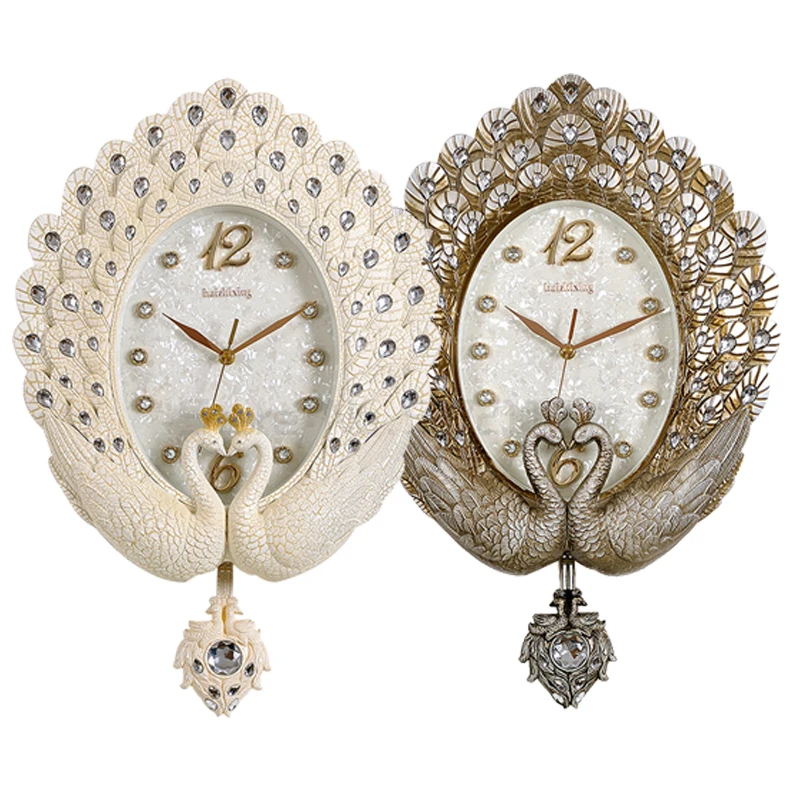 

Настенные часы в европейском стиле для гостиной, настенные часы в скандинавском стиле с павлином, немые большие часы, креативные декоративн...