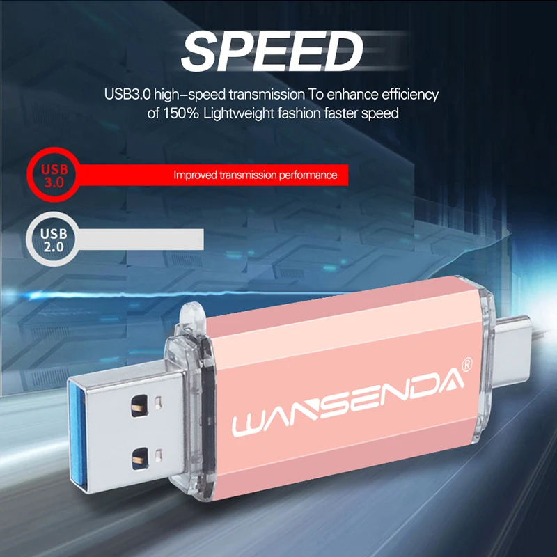 WANSENDA 2 в 1 type-C USB 3,0 флеш-накопители 512 ГБ 256 ГБ 128 ГБ флеш-накопитель для type C Android/PC 32 Гб 64 Гб флешки OTG