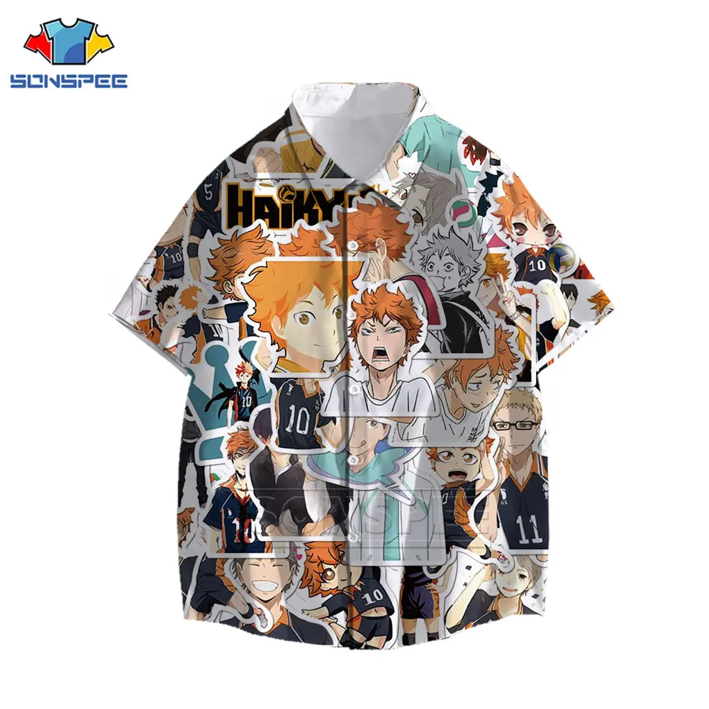 Japan Anime Haikyuu!! Shirt 3D Print Funny Many Character Pattern Shirts Summer Casual Men Hawaiian Volleyball Sports Blouse