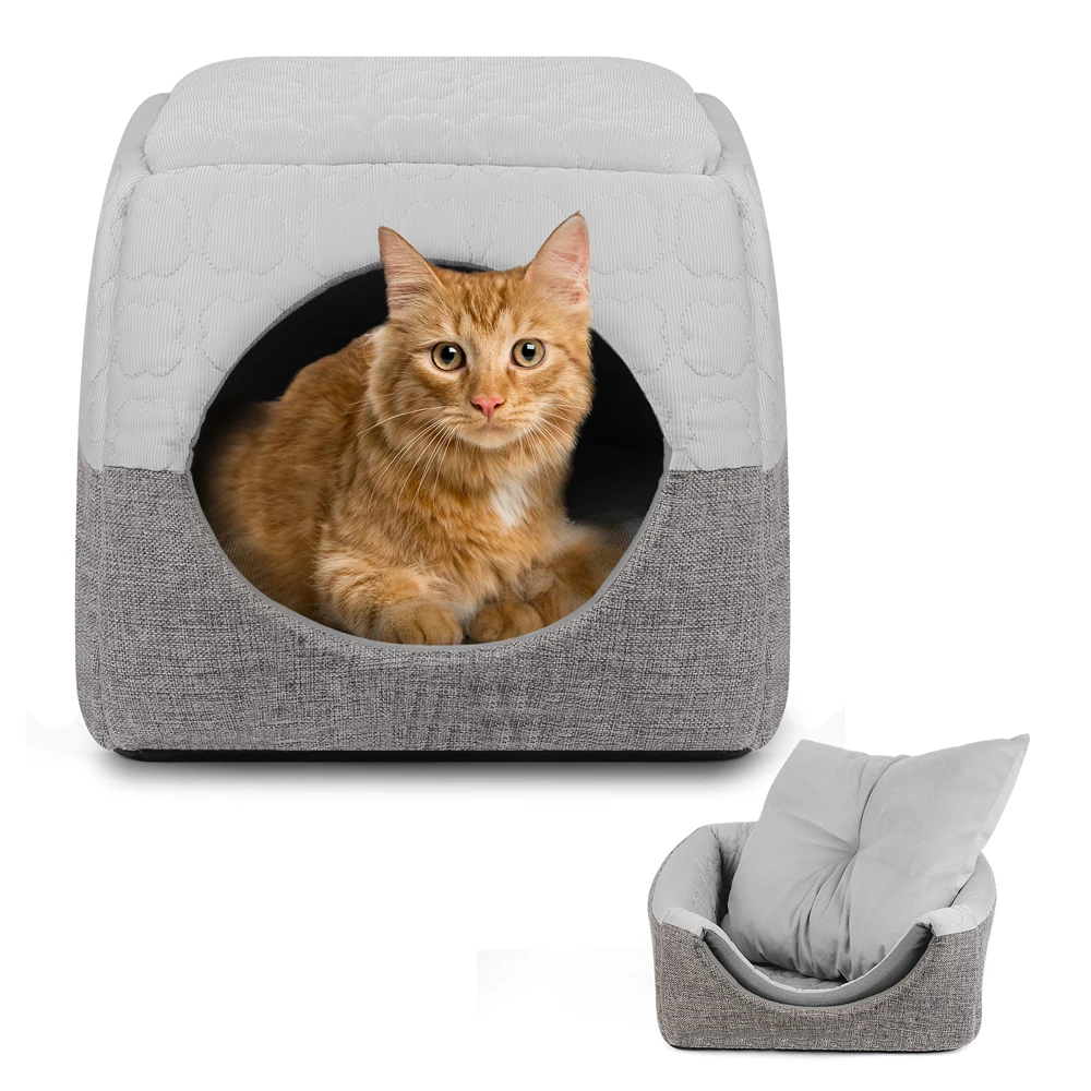 

Two Uses Pet Bed For Cats Warm in Winter / Ice Silk Cool in Summer Soft Nest Kennel Cave House Sleeping Mat Tent For Small Dogs