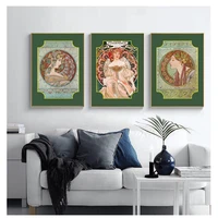 vintage beauty women poster and print green card art prints retro canvas painting nordic pictures for living room decoration