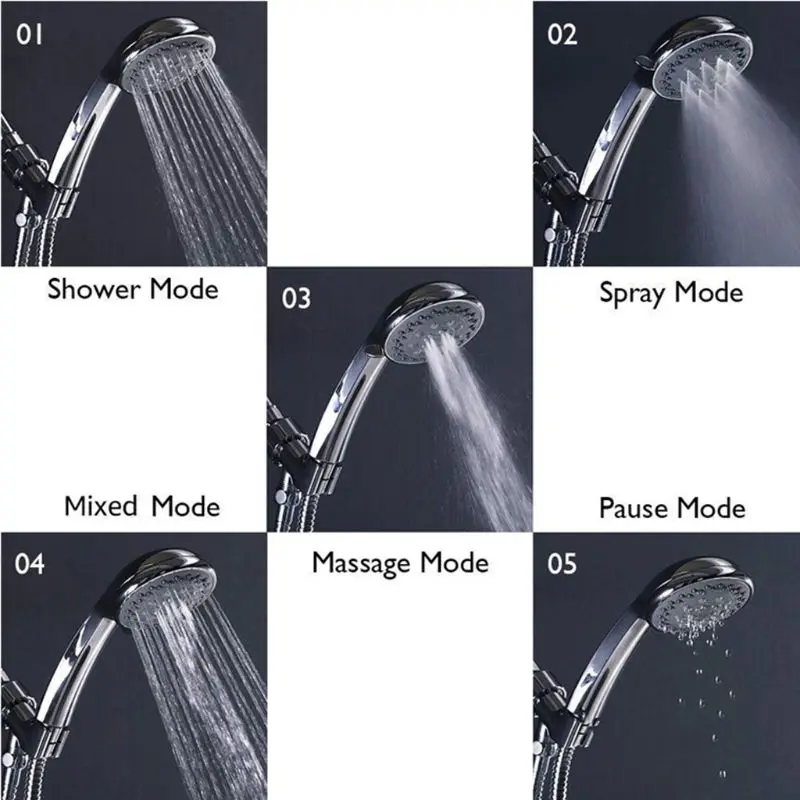 

Handheld Shower Head with Hose High Pressure 5 Spray Settings with 60\" Hose NEW
