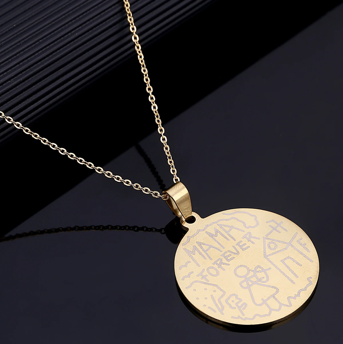 

Stainless Steel MAMA FOREVER Pendant Necklace Gold Color Love Mother Jewelry