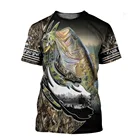 Летняя Новинка 2021, Мужская футболка для улицы с принтом рыбы, крутой 3D принт, мужские короткие топы для рыбалки, повседневная мужская футболка с 0 воротником для рыбалки, рыбы