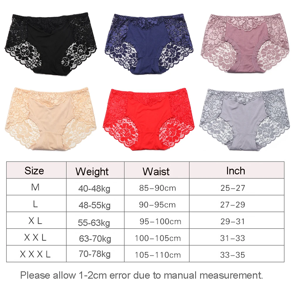 Fashion Women's Cotton Underwear Panties Sexy Lace Mid-Waist Hollow Female Briefs Hip Lift Underpant For Lady Plus Size Lingerie | Женская