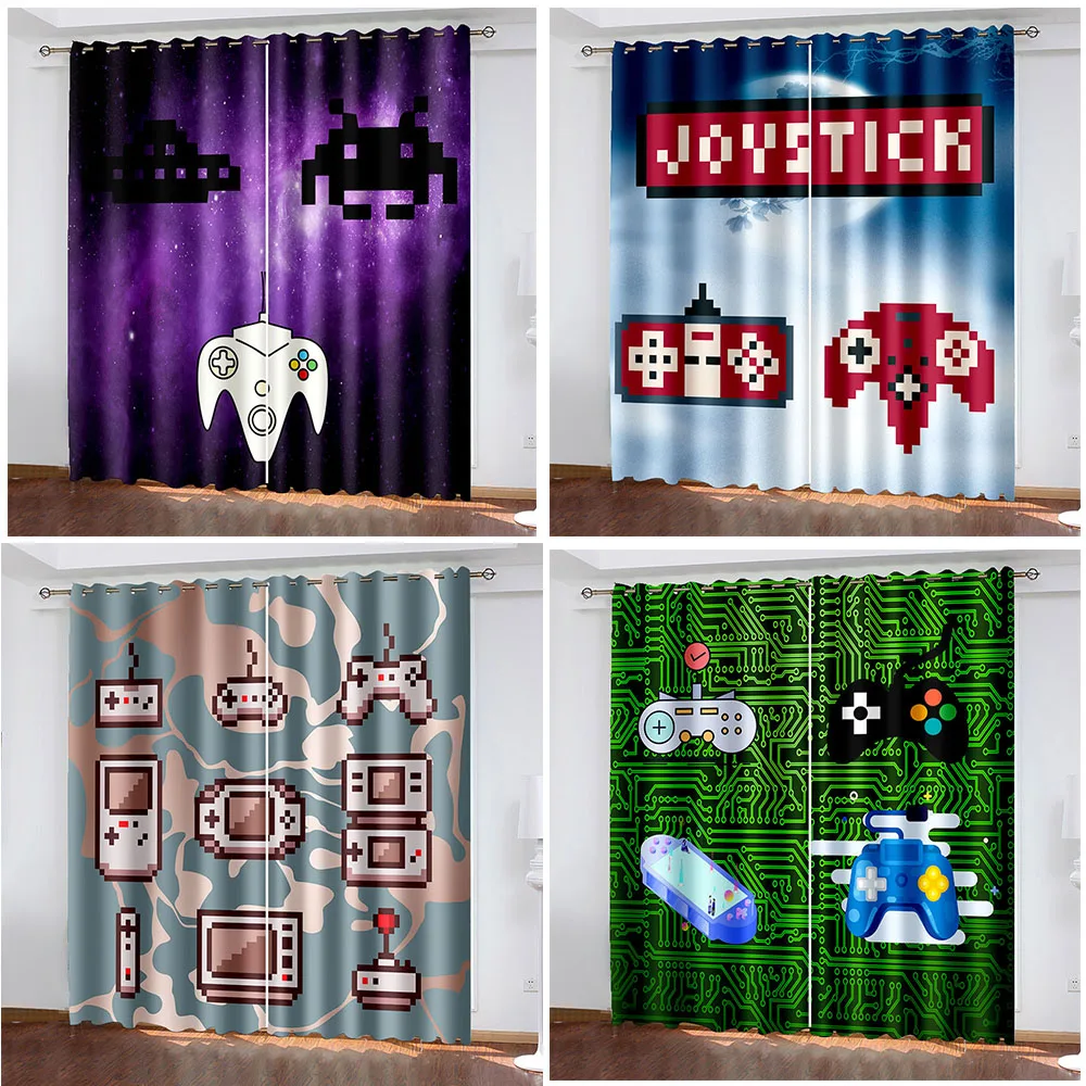 Mosaic Gamepad Printing Shading Living Room Curtains Home Decoration Bedroom Curtains Cortina Left and Right Biparting Open