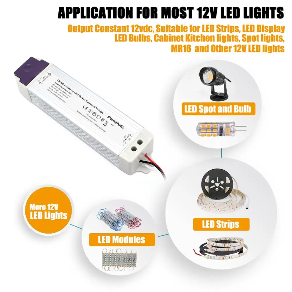 Triac Phase-cut Dimmable 12V 30W 50W 120W LED Driver Transformer Dimming for strip MR16 Input 120VAC or 220VAC | Освещение