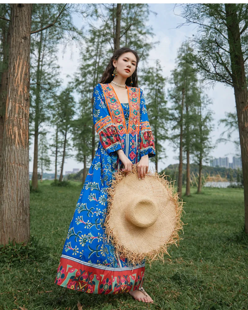 

New Summer Boho Women Dress Eid Muslim Abaya Elegant floral Moroccan Kaftan Djellaba Hijab Vestidos Islamic Clothing Ropa Abayas