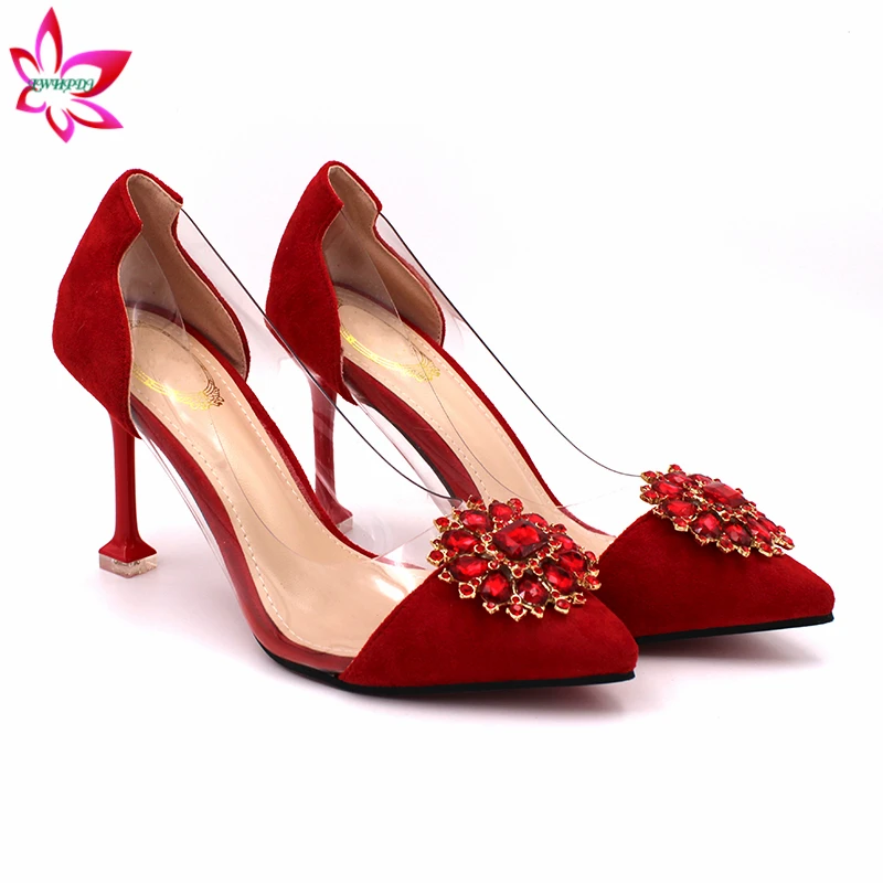 2020 красный цвет новое поступление нигерийский Женский комплект из обуви и сумки