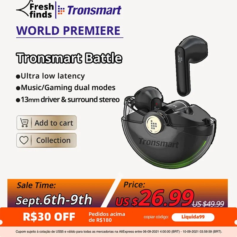 

Tronsmart Battle Wireless Earphones Gaming Bluetooth Headphone with Ultra-Low Latency,20-hour Playtime,support Music/Gaming mode