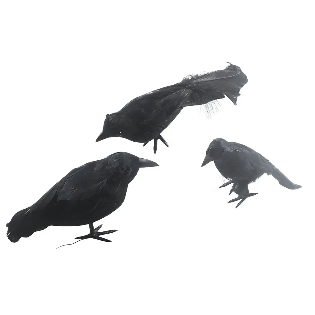 

3 Pcs Decorative Crow Ornaments Standing Whole Body Flocking Halloween Decoration Garden Durable Decoration