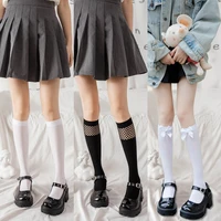 ladies medium tube jk calf black and white velvet thin bow cute japanese trendy socks