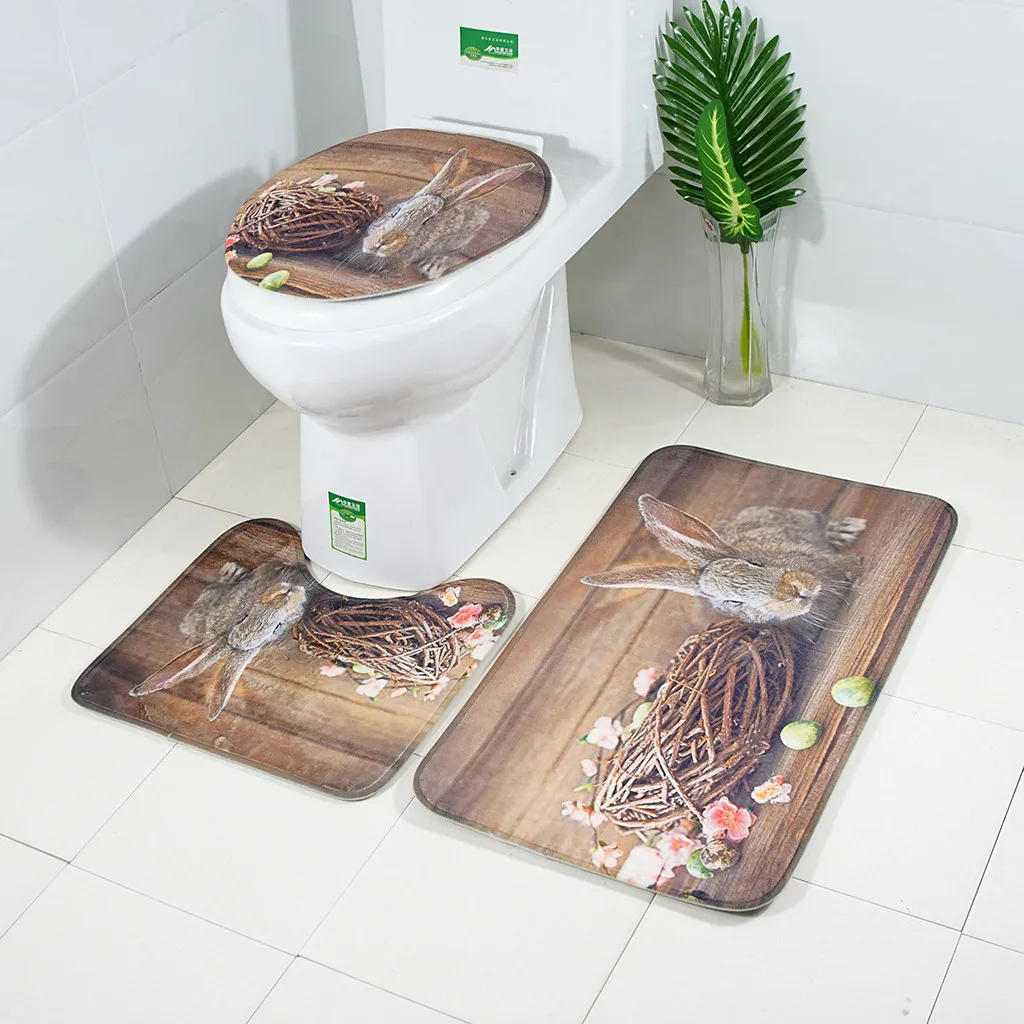 Ouneed 3 шт./компл. Мультяшные пасхальные Нескользящие коврики для ванной + крышка