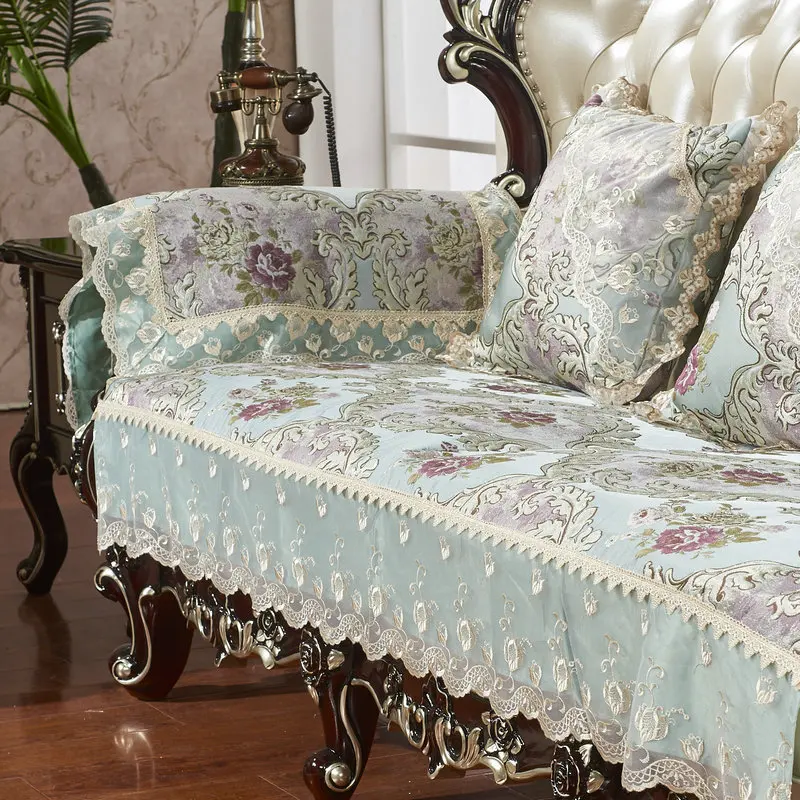 Европейский секционный чехол для дивана, набор forros para muebles de sala, цветочный кожаный чехол для дивана, хлопок, кожаный чехол для дивана - Цвет: Blue and green
