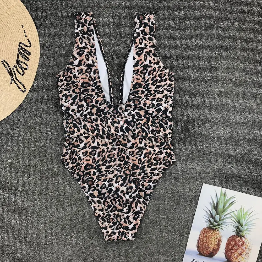 

ZTVitality Leopard One Piece 2020 New Arrival Deep V-Neck Belt Sexy Swimsuit Female Print Monokini Swimwear Women Bathing Suit