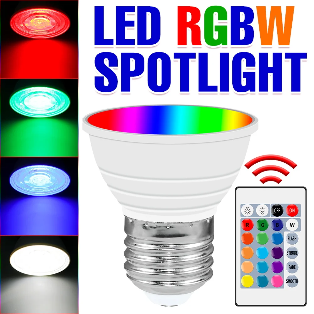 

15W RGBW Smart Lamp E27 LED Bulb GU10 Spotlight E14 IR Control Lampara Led MR16 220V RGB Bombillas Home Party Decorate Ampoule