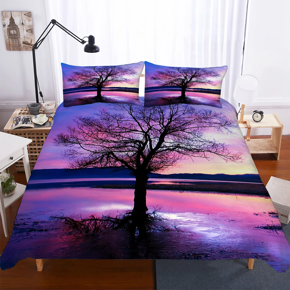Одеяла и комплекты постельного белья пододеяльник с 3d принтом дерева заката