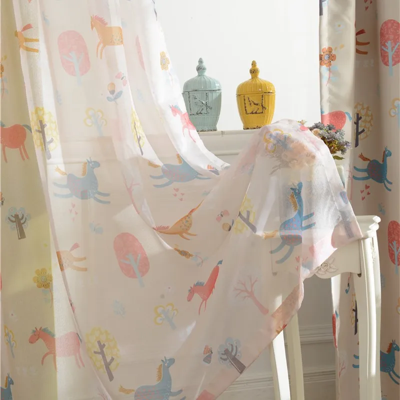

Korean Cartoon Lovely Curtains for Kids Pony Double-sided Printing Full Shading Curtains for Living Dining Room Bedroom