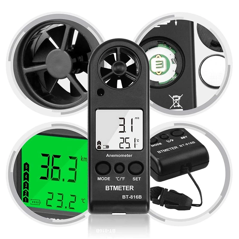BTMETER BT-816B ручной ЖК-дисплей Цифровой ветер Скорость измеритель переносной