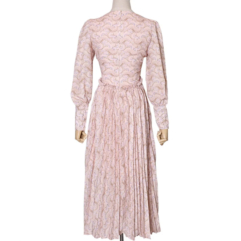 Женское винтажное платье макси Ruched с длинным рукавом цветочный принт Высокая