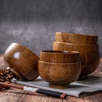 1pc wooden bowl wood rice soup salad bowl food container large small bowl for kids health tableware wooden utensils
