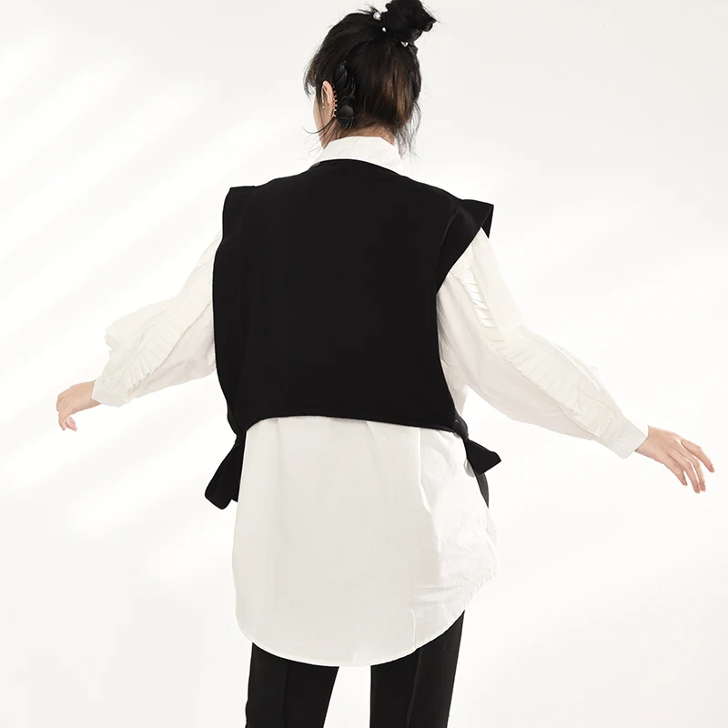 

Pleated Irregular Women Bandage Big Size Blouse New Lapel Long Sleeve Loose Shirt Fashion Spring Autumn 2021 JL18801