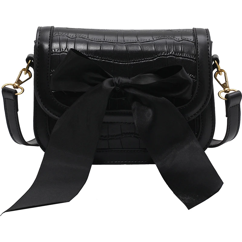 

Crocodile pattern Square Crossbody bag 2021 New Quality PU Leather Women's Designer Handbag Ribbon Bow Shoulder Messenger Bag