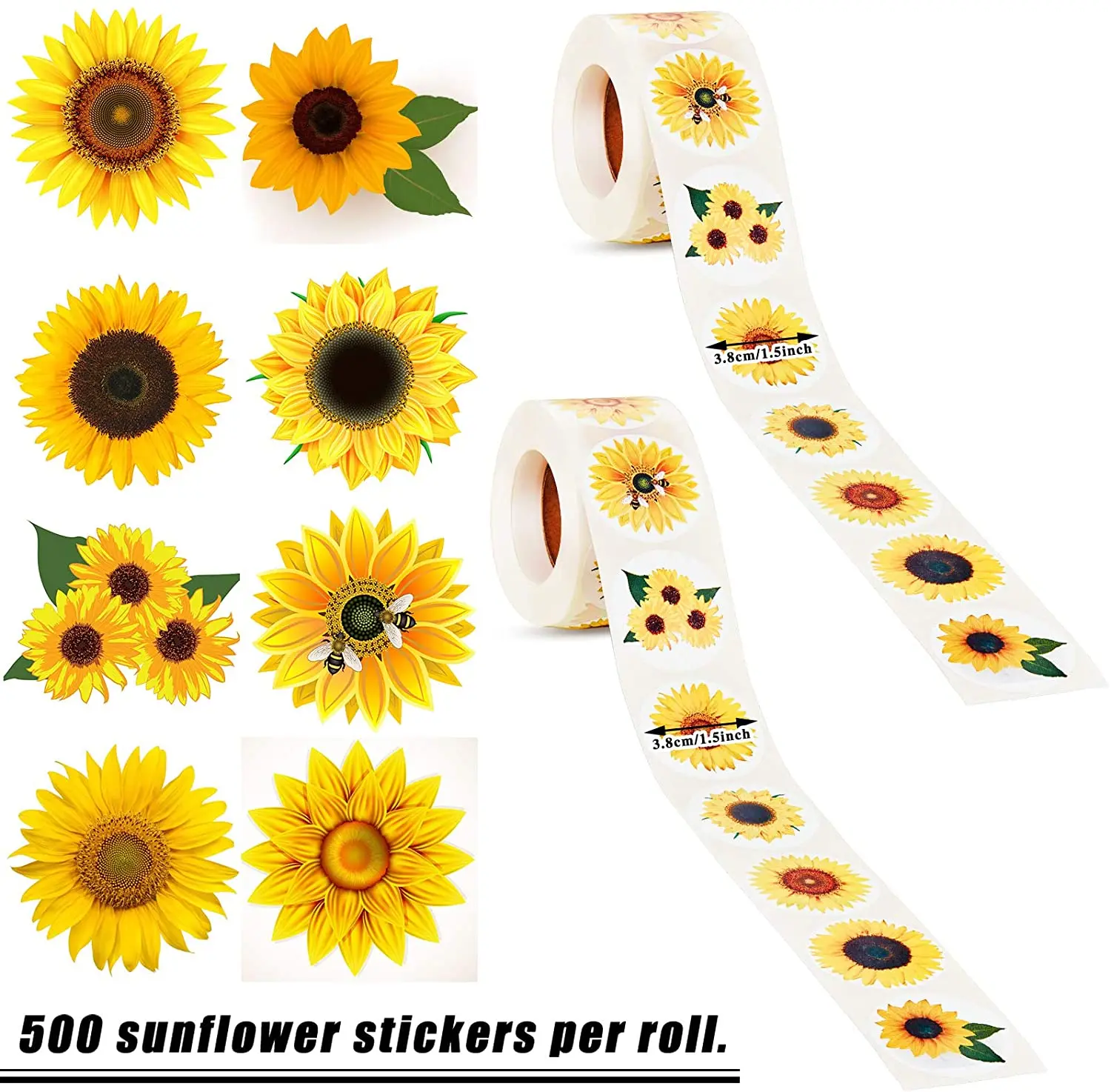 

Sunflower Stickers 1.5'' 500pcs Labels 8 Patterns Self Adhesive Seals for Christmas Thanksgiving Party Decor Stationery Stickers