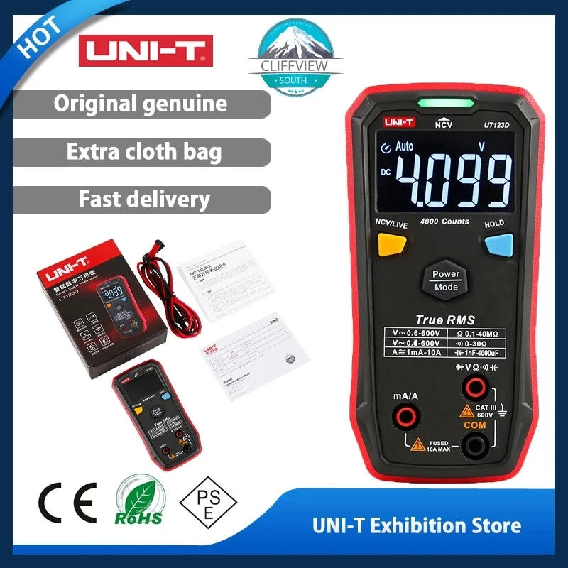 

UNI-T UT123 Mini Digital Multimeter GUARANTEED AC DC Voltage Resistance Temperature Electrical NCV Tester EBTN Display UT123D