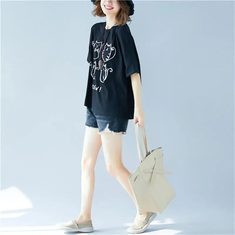 2020 летняя Корейская Хлопковая женская футболка с рисунком кошки милая белая